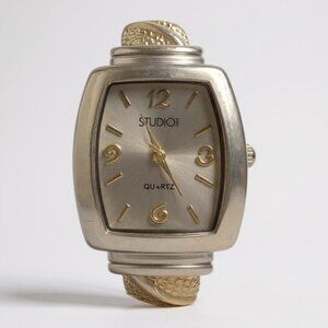 Studio Time STD951T Ladies Quartz Cuff Bracelet Watch Silver & Gold-Tone Stainle
